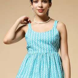Istyle Can Women Geometric Printed Scoop Neck Cotton Peplum Top-image-12