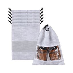 Aura Grey & White 6 Pieces Printed Shoe Bags With Transparent Windows-picture-47
