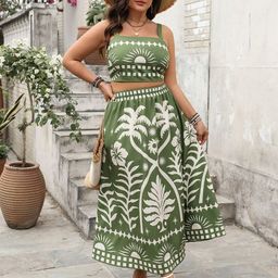 StyleCast Curve Women Printed Shoulder Straps Sleeveless Top and Skirt Co Ord Set-picture-15