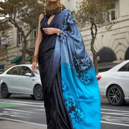 ODETTE Floral Satin Saree-picture-26