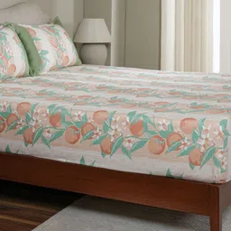MASPAR Peach-Coloured & White Floral Printed Cotton 200 TC King Bedsheet Set 2.75 x 2.75 m-3