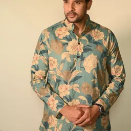 Style Matters Men Floral Printed Thread Work Indie Florals Kurta-image-11