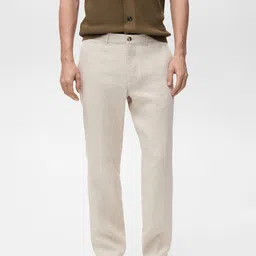 MANGO MAN Mid-Rise Pure Linen Slim Fit Chinos-image-74