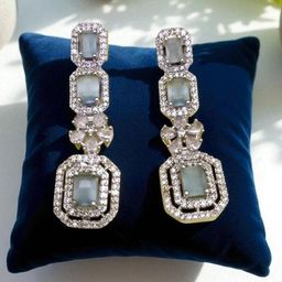 The Pari Rhodium-Plated American Diamond Studded Geometric Shaped Drop Earrings-image-95
