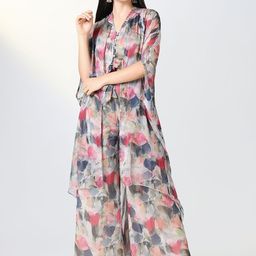 SHOWOFF Floral Printed Round Neck Beads And Stone Top And Palazzo With Shrug-picture-19
