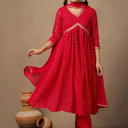 BAESD Women Printed Empire Kurta with Trousers & With Dupatta-image-26