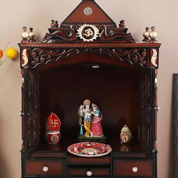 DZYN Furnitures Antarusya Brown Wooden Large Floor Rested Pooja Temple With Door-image-50