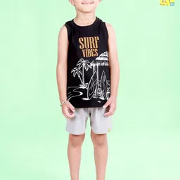 KiddoPanti Boys Pack Of 2 Printed Pure Cotton T-Shirt With Shorts-38