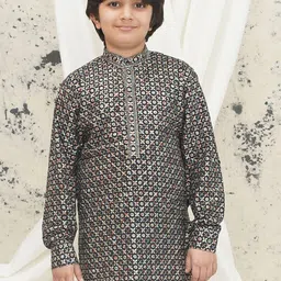 Aj DEZInES Boys Floral Embroidered Band Collar Sequinned Straight Kurta-12