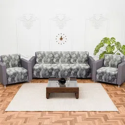 Aura Grey & White 10 Pieces Printed Cotton 5 Seater Sofa Covers-picture-10