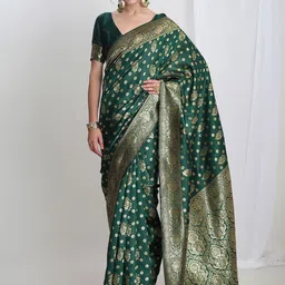 Janasya Floral Woven Design Zari Banarasi Saree-image-26