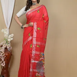 DipDiya Women Ethnic Motifs Embroidered Zari Taant Saree-image-73