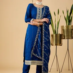 MOKOSH Women Ethnic Motifs Embroidered Regular Kurta with Trousers & With Dupatta-47