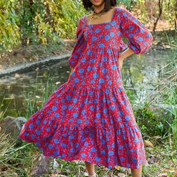 Pink Paprika by SASSAFRAS Floral Print Puff Sleeve Fit & Flare Midi Dress-image-44