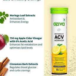 OZiva Set Of 12 ACV Moringa To Control Cravings- 15 Tablets Each- Lemon Masala image 2