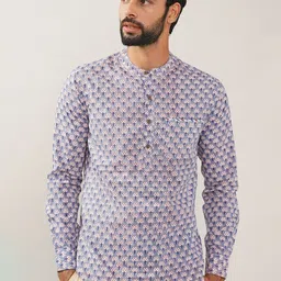 JAYPORE Floral Printed Band Collar Pure Cotton Straight Short Kurta-image-99