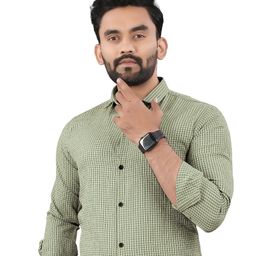 TERAXO Men Premium Spread Collar Micro Checked Slim Fit Formal Shirt-image-57