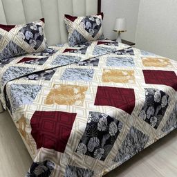 Pure Decor Maroon & Mustard Floral Polycotton 4 Piece Double King Superfine Bedding Set-image-64