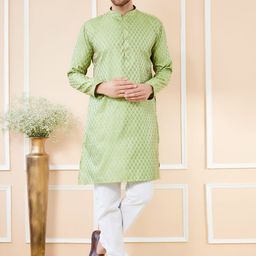 See Designs Ethnic Motifs Woven Design Mandarin Collar Pure Silk Straight Kurta-picture-37