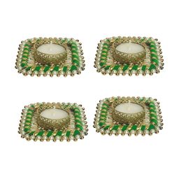 GADINFASHION Green & White 4 Pieces Metal Candle Holders-6
