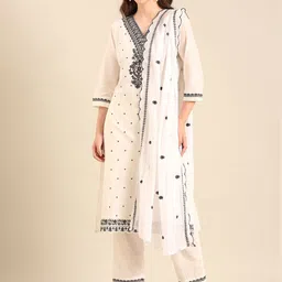 Anouk Women Floral Embroidered Regular Pure Cotton Kurta with Trousers & With Dupatta-picture-12