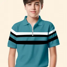 AUSK Boys Striped Polo Collar Pockets T-shirt-56