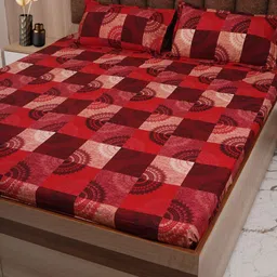Adwitiya Red & Maroon Ethnic Motifs 210 TC Queen Bedsheet with 2 Pillow Covers-picture-4