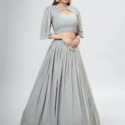 Fusionic Embellished Thread Work Semi-Stitched Lehenga & Unstitched Blouse With Dupatta image 3