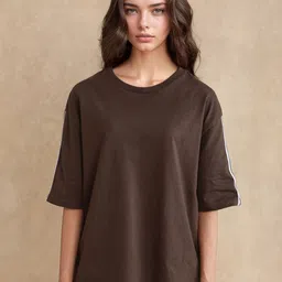 RAREISM Women Striped Drop-Shoulder Sleeves Raw Edge T-shirt-image-16