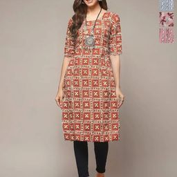 Anouk Rustic Women Pack Of 4 Floral Printed Round Neck Crepe Kurta-image-34