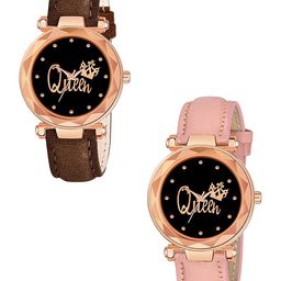 CSAMON Women Set Of 2 Dial & Textured Straps Analogue Watch GR379RG Q BRO Vel PINK G L-image-22