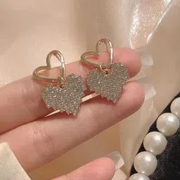 Krelin Gold Plated Crystal Studded Heart Shaped Drop Earrings-image-78
