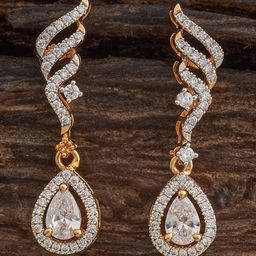 Kushal's Fashion Jewellery Rhodium Gold-Plated Party Zircon Teardrop Shaped Drop Earrings-13