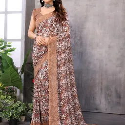 Panzora Floral Printed Saree With Unstitched Blouse-image-21
