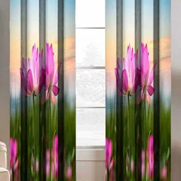 Aura Blue & Pink Set of 2 Floral Window Curtain-13