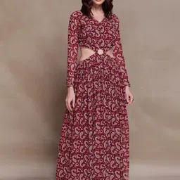 Fusionic Paisley Printed Georgette Maxi Ethnic Dress-image-21
