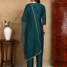 KALINI Embroidered Regular Kurta with Trousers & Dupatta image 4