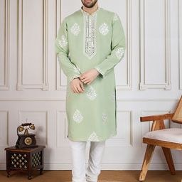 House of Pataudi Embroidered Cotton Straight Kurta-image-5