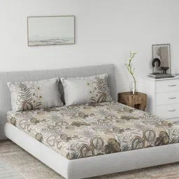 DDecor Brown & White Floral Printed Cotton 145 TC King Bedsheet Set 2.29 m X 2.74 m-image-64