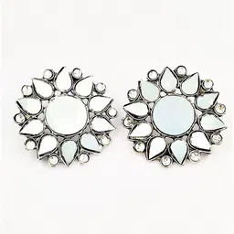 Yash Jewels Emporiums Silver-Plated Artificial Stones Studded Oxidized Floral Shape Studs-picture-55