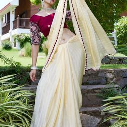 K 5 Fashion Embellished Beads and Stones Pure Chiffon Saree-image-42