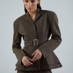QUA Peaked Lapel Collar Belted Hourglass Blazer-37
