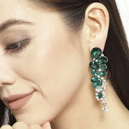 YouBella Silver-Plated Artificial Stones Studded Contemporary Drop Earrings-46