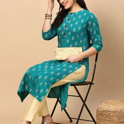 SHOWOFF Women Ethnic Motifs Printed Thread Work Indie Prints Kurta-image-79