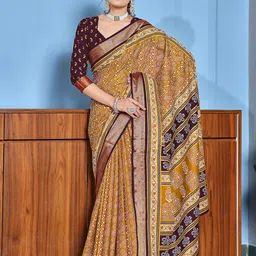 DIVASTRI Ajrak Block Designer Block Print Saree-5