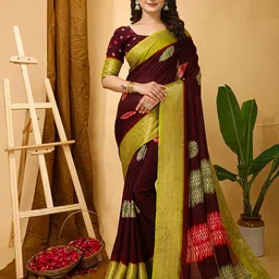 HERE&NOW Ethnic Motifs Printed Woven Design Zari Banarasi Saree-picture-38