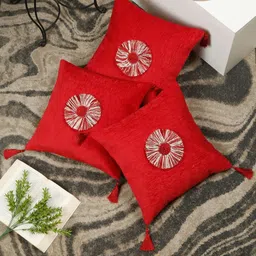SOKNACK Maroon & White Set of 3 Embroidered Velvet Square Cushion Covers-2