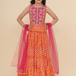 Bitiya by Bhama Girls Embroidered Patchwork Ready to Wear Lehenga & Blouse With Dupatta-image-49