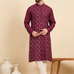House of Pataudi Ethnic Motifs Embroidered Mandarin Collar Straight Kurta-image-71