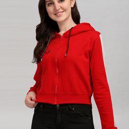 Moda Rapido Women Colourblocked Hooded Crop Sweatshirt-image-98